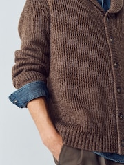 بني - Shawl Collar Rib Cardigan - صورة 6 من 9