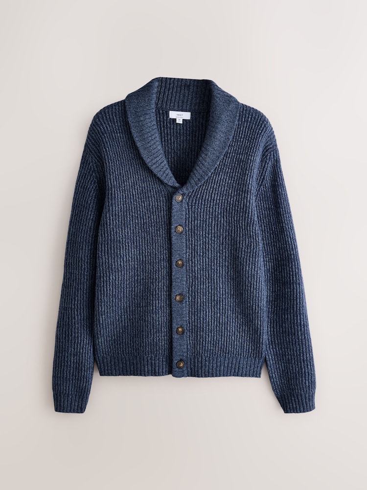 Denim Blue Shawl Collar Rib Cardigan - Image 1 of 3 Denim Blue Shawl Collar Rib Cardigan - Image 1 of 3