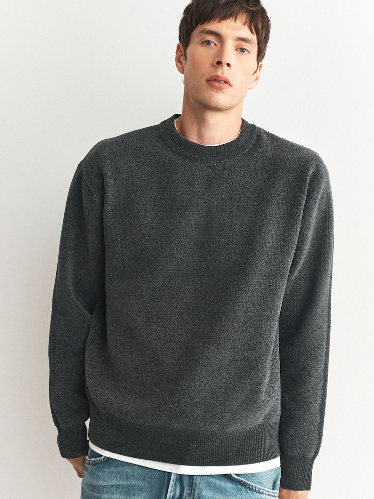 Charcoal Grey Soft Touch Relaxed Fit Crew Neck Jumper - Image 1 of 5 Charcoal Grey Soft Touch Relaxed Fit Crew Neck Jumper - Image 1 of 5