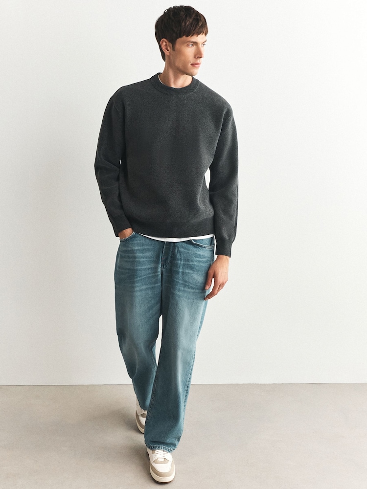 Charcoal Grey Soft Touch Relaxed Fit Crew Neck Jumper - Image 2 of 5 Charcoal Grey Soft Touch Relaxed Fit Crew Neck Jumper - Image 2 of 5
