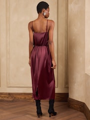 Love & Roses Burgundy Red Lace Trim Satin Midi Slip Dress - Image 5 of 5