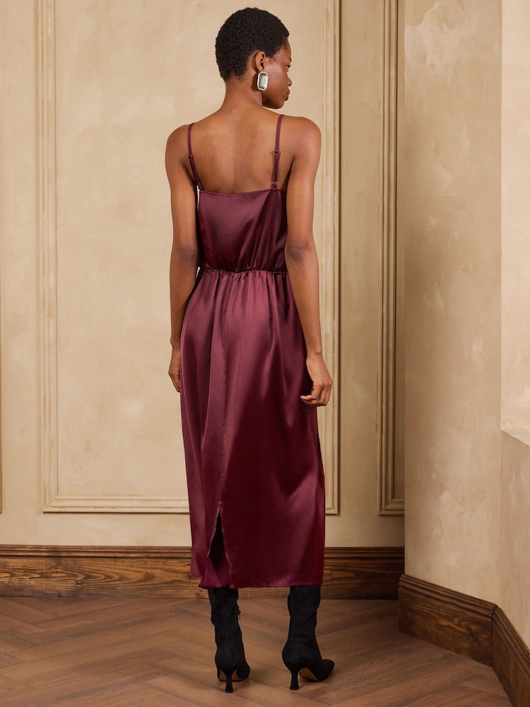 Love & Roses Burgundy Red Lace Trim Satin Midi Slip Dress - Image 5 of 5 Love & Roses Burgundy Red Lace Trim Satin Midi Slip Dress - Image 5 of 5