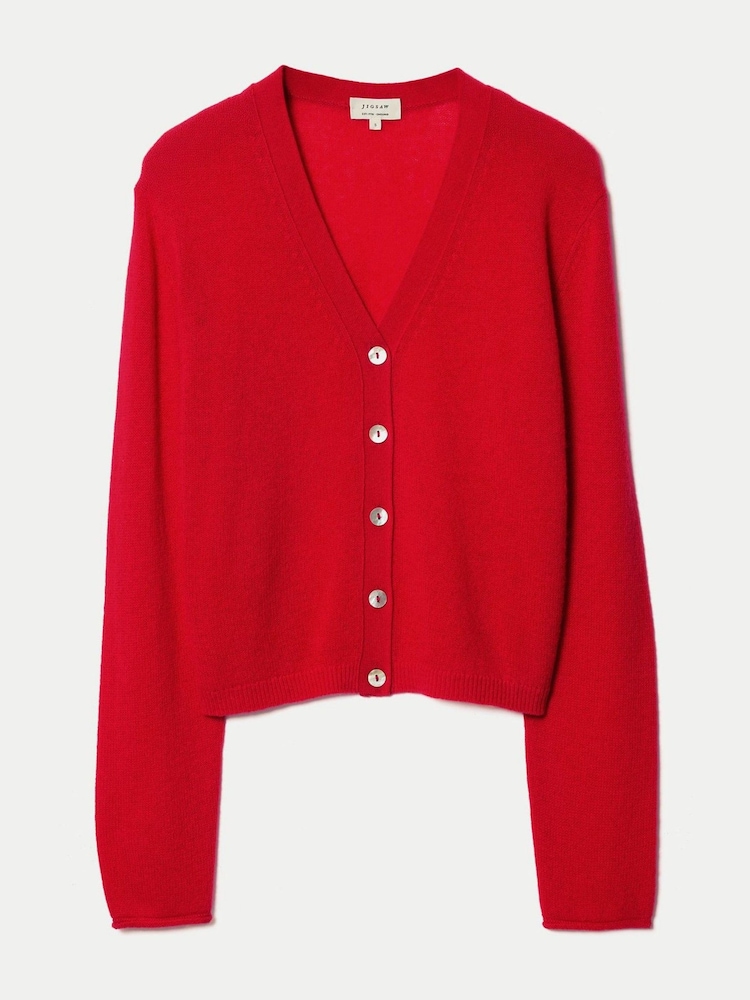 레드 - Jigsaw 메리노 캐시미어 브이넥 가디건 - 6의 이미지 6