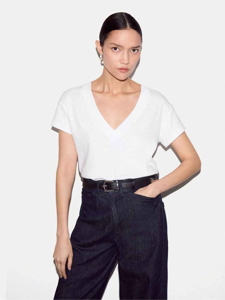 Jigsaw White Cotton Luxe V Neck Baby T-Shirts - Image 1 of 6