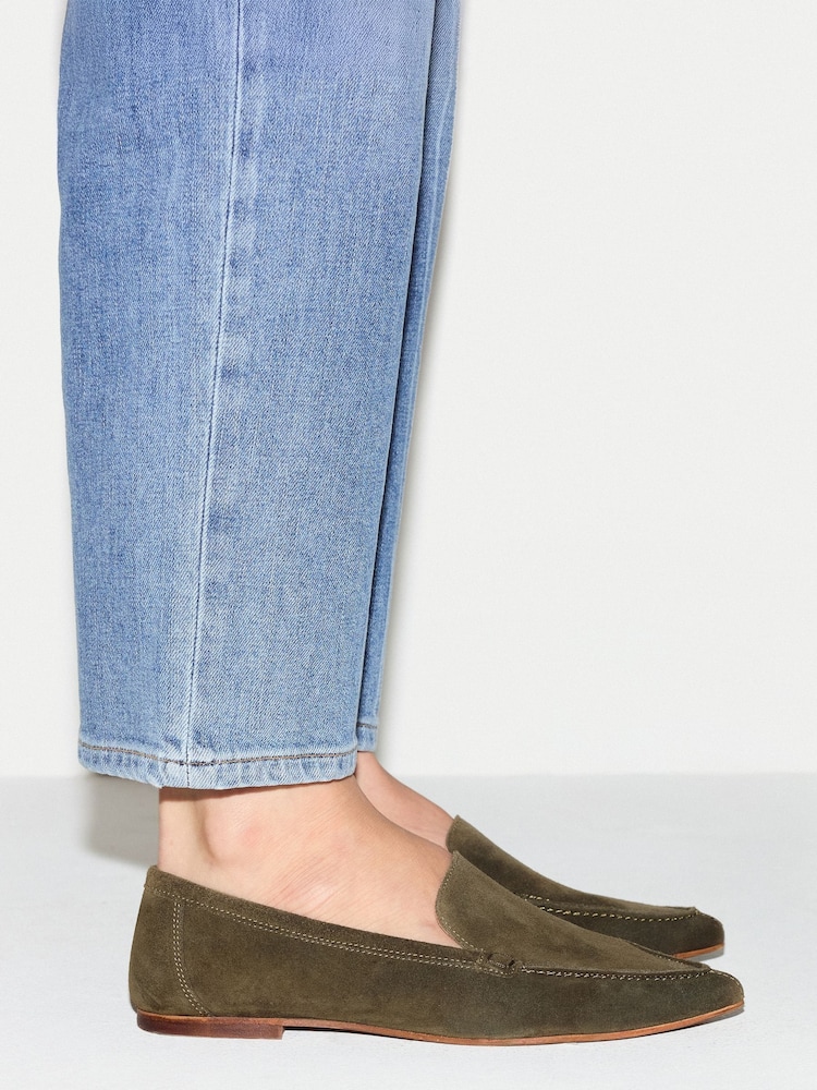 Jigsaw Green Soft Suede Pointed Loafers - Image 1 of 6 Jigsaw Green Soft Suede Pointed Loafers - Image 1 of 6