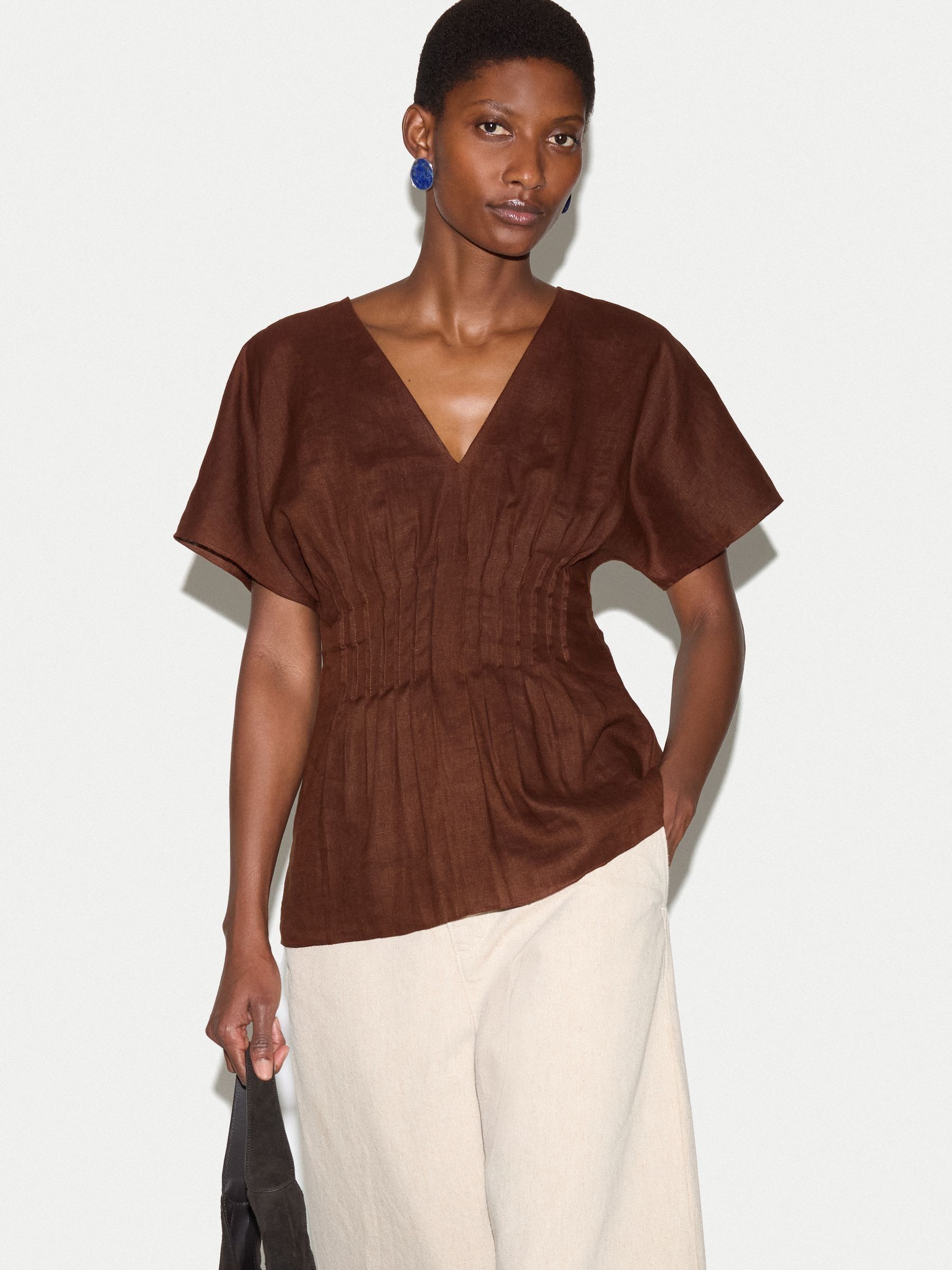Buy Jigsaw Brown Linen Pintuck Waist Top from Next USA