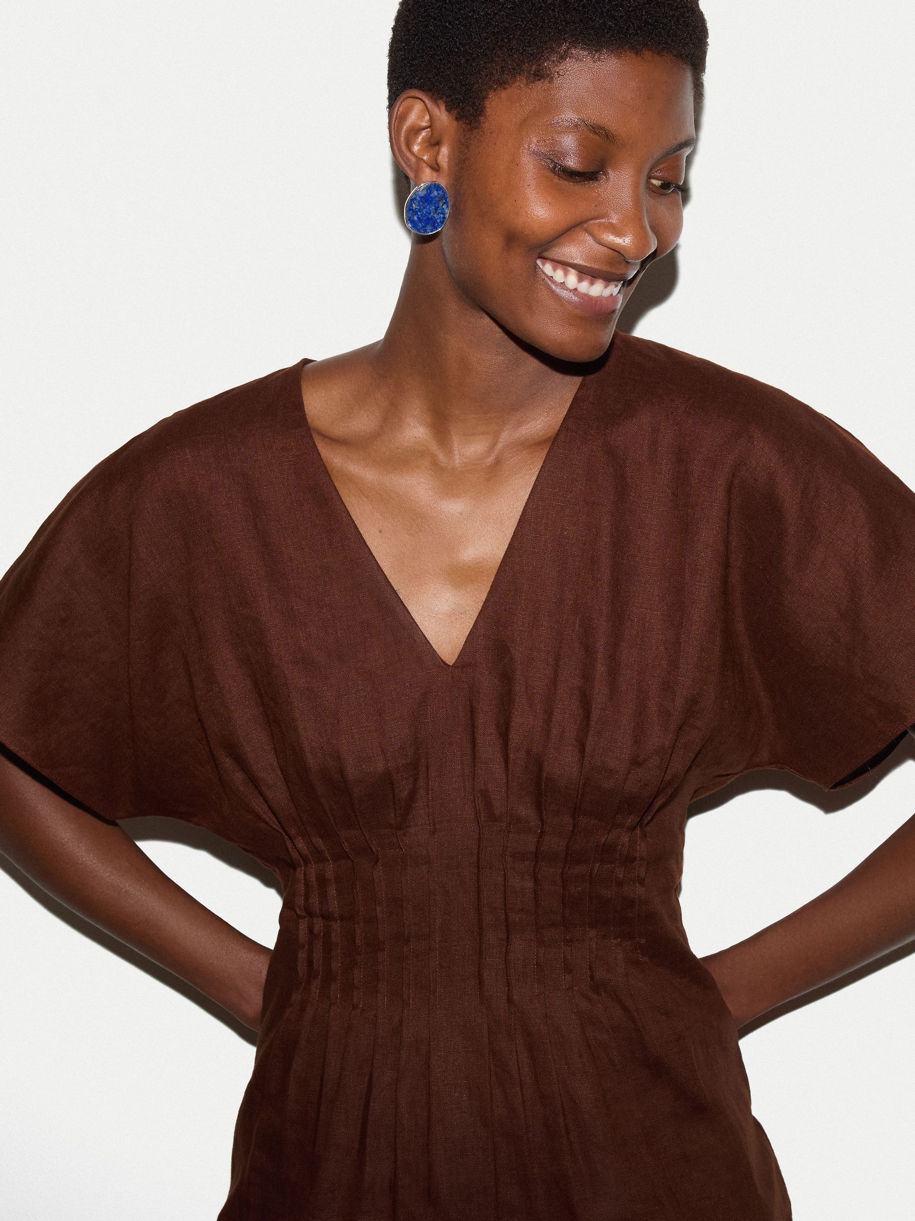 Buy Jigsaw Brown Linen Pintuck Waist Top from Next USA