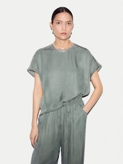 Jigsaw Green Cupro Relaxed T-Shirt - Image 1 of 6