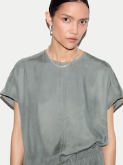 Jigsaw Green Cupro Relaxed T-Shirt - Image 2 of 6