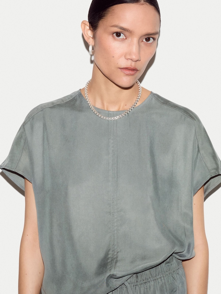 Jigsaw Green Cupro Relaxed T-Shirt - Image 2 of 6