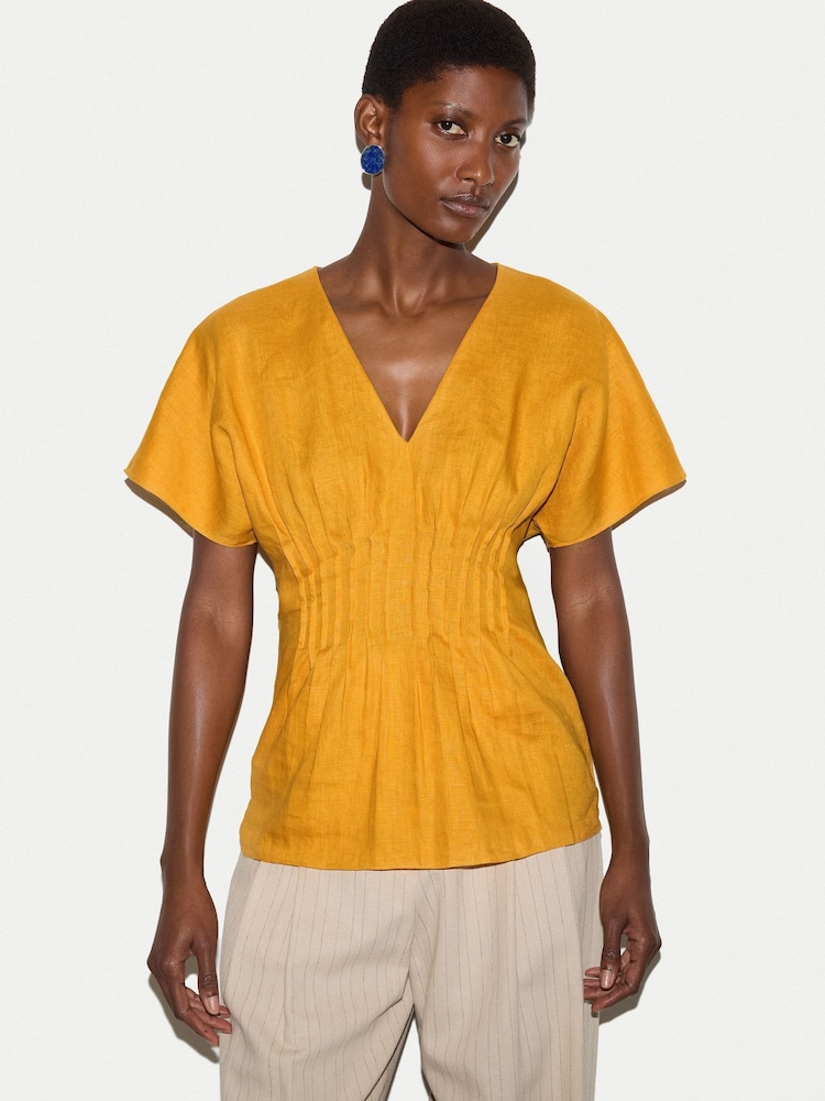 Jigsaw Orange Linen Pintuck Waist Top - Image 1 of 5