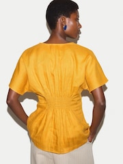 Jigsaw Orange Linen Pintuck Waist Top - Image 2 of 5