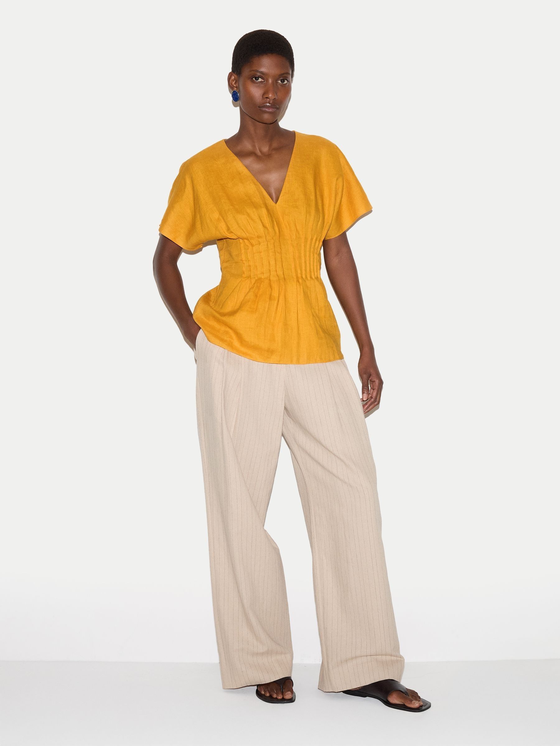 Buy Jigsaw Orange Linen Pintuck Waist Top from Next USA