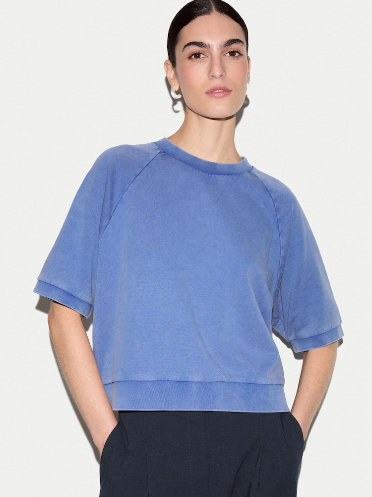 Jigsaw Blue Half Sleeve Sweatshirt - Image 1 of 5 Jigsaw Blue Half Sleeve Sweatshirt - Image 1 of 5