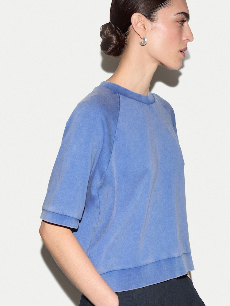 Jigsaw Blue Half Sleeve Sweatshirt - Image 2 of 5 Jigsaw Blue Half Sleeve Sweatshirt - Image 2 of 5