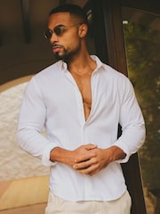 Tailored Athlete Muscle Fit Stretch Linen Blend Button Through Shirt - Imagen 1 de 7