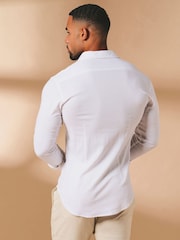 Tailored Athlete Muscle Fit Stretch Linen Blend Button Through Shirt - Imagen 3 de 7