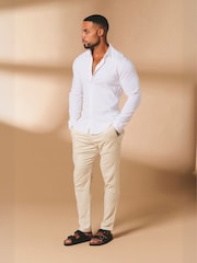 Tailored Athlete Muscle Fit Stretch Linen Blend Button Through Shirt - Imagen 4 de 7