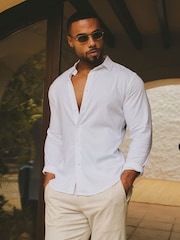 Tailored Athlete Muscle Fit Stretch Linen Blend Button Through Shirt - Imagen 5 de 7