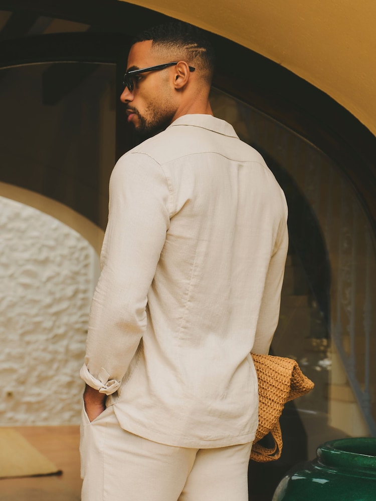 Tailored Athlete Natural Muscle Fit Stretch Linen Blend Cuban Collar Shirt - Image 2 of 6