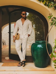 Tailored Athlete Natural Muscle Fit Stretch Linen Blend Cuban Collar Shirt - Image 5 of 6