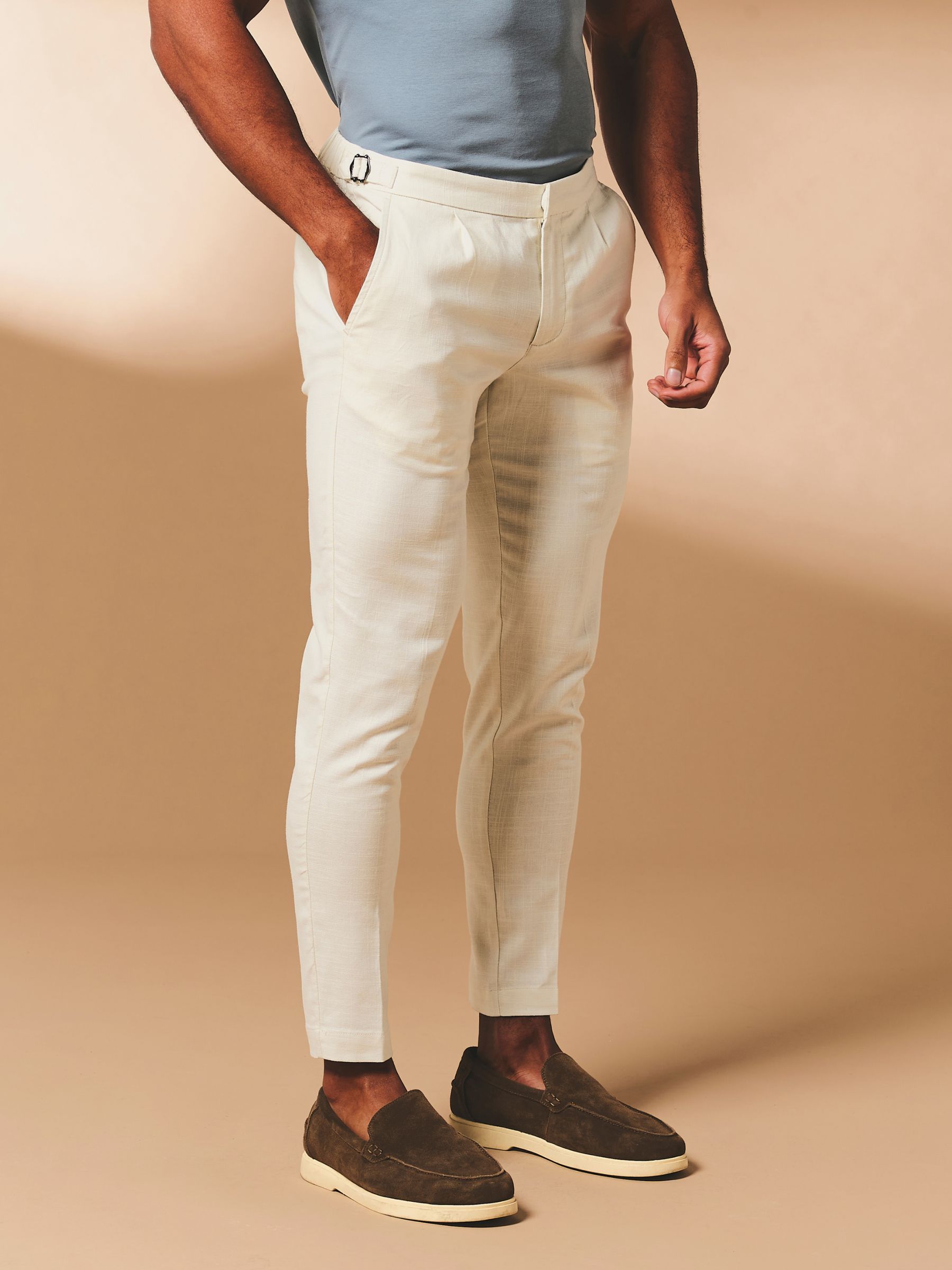 Buy Tailored Athlete White Stretch Pleat Linen Blend Pleat Side