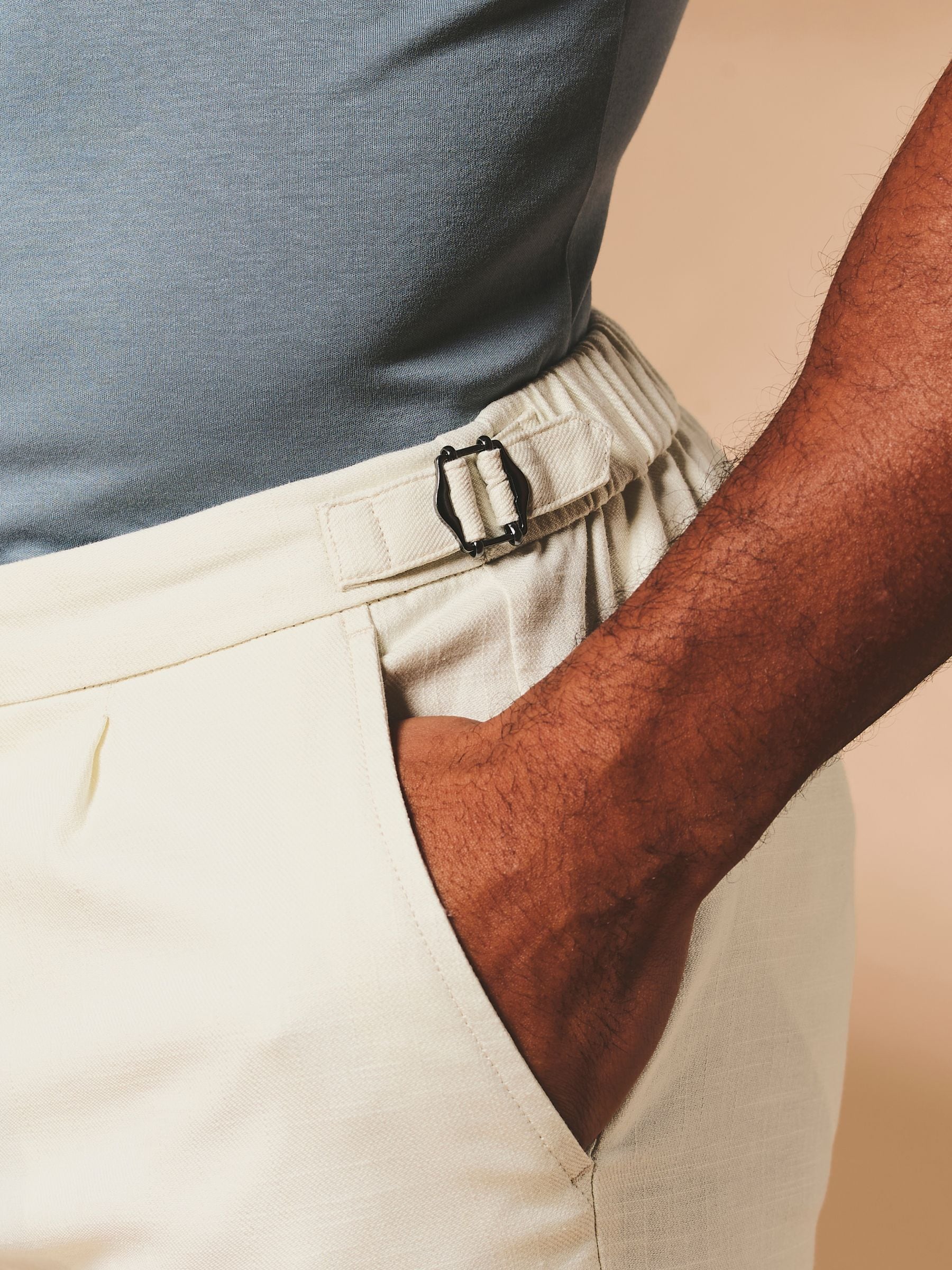 Buy Tailored Athlete White Stretch Pleat Linen Blend Pleat Side