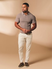 Tailored Athlete Muscle Fit Textured Knitted Open Collar Polo Shirt - Imagen 4 de 7