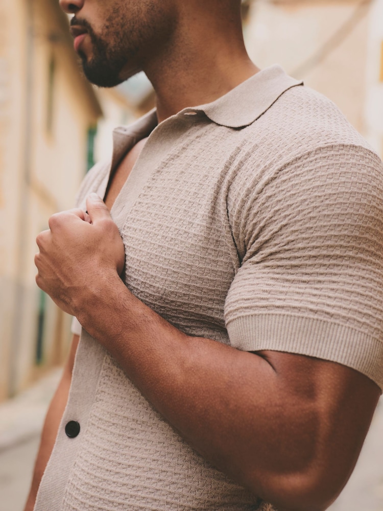 Tailored Athlete Muscle Fit Square Textured Knitted Shirt - Imagen 7 de 7