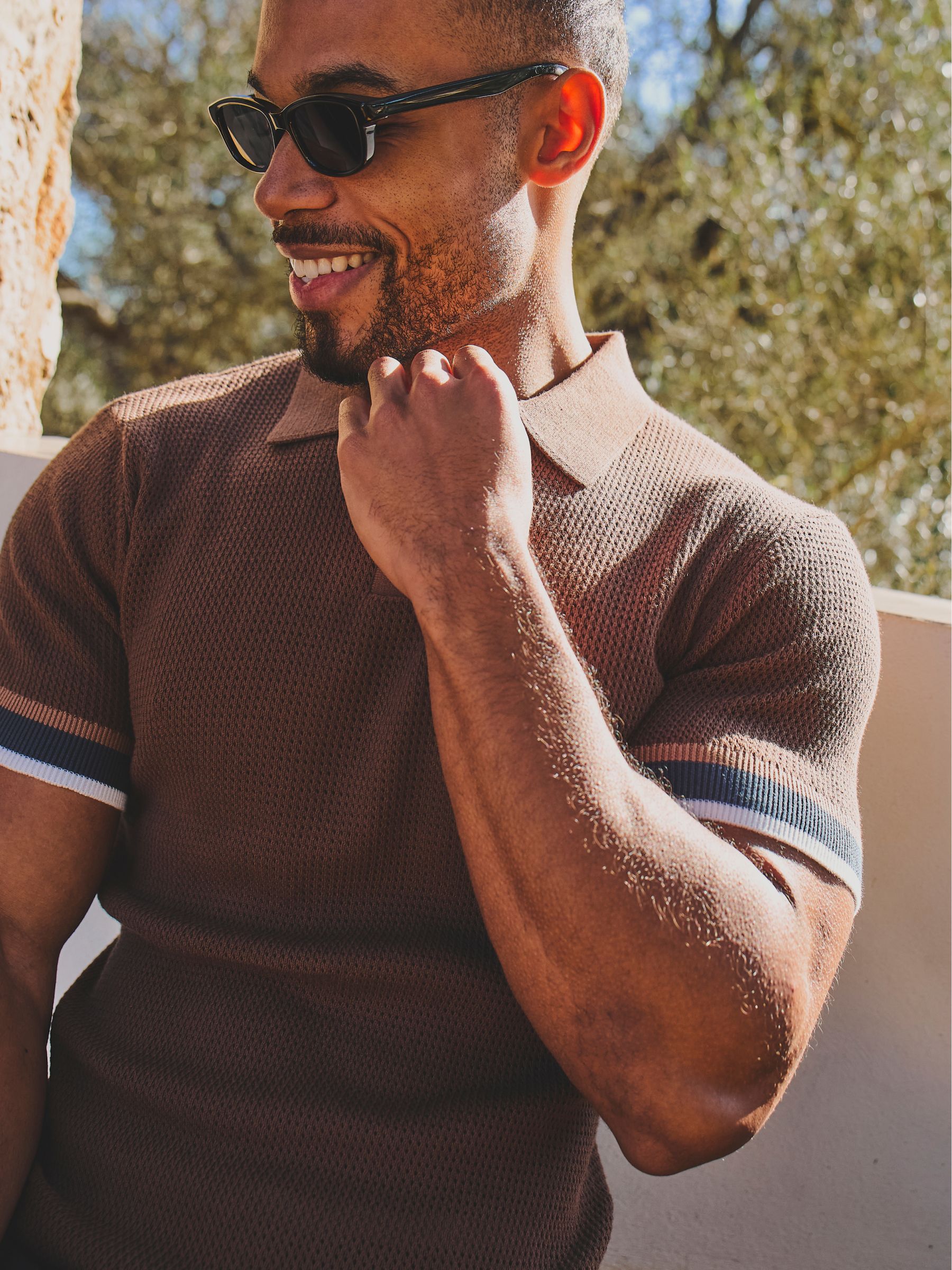 Buy Tailored Athlete Brown Muscle Fit Colour Block Tipped Crochet