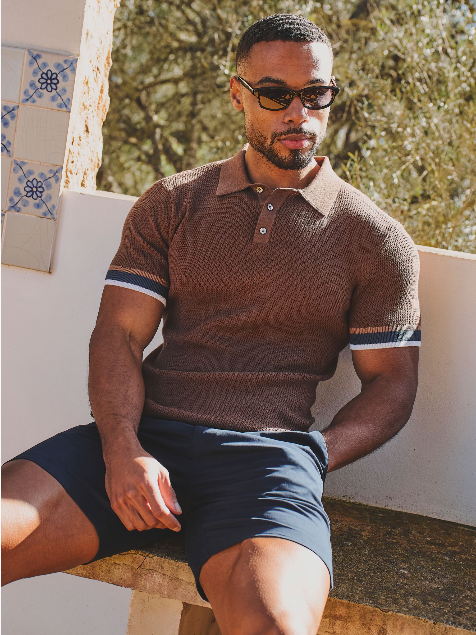 Buy Tailored Athlete Brown Muscle Fit Colour Block Tipped Crochet