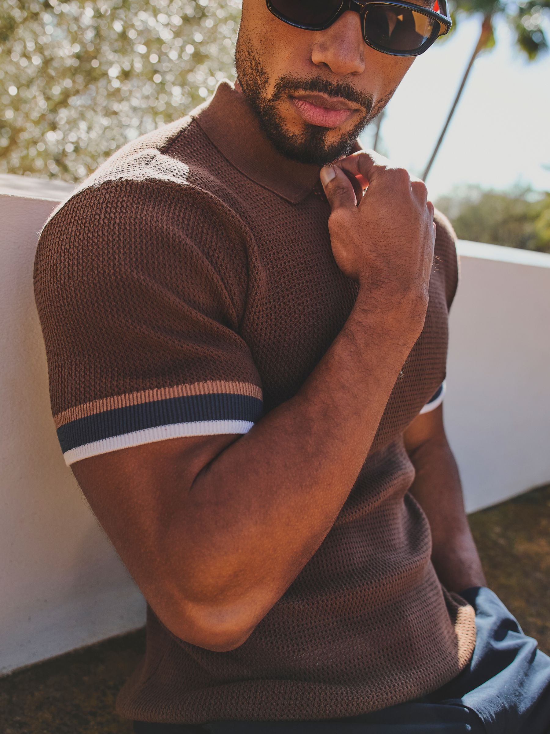 Buy Tailored Athlete Brown Muscle Fit Colour Block Tipped Crochet