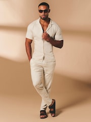 Tailored Athlete Muscle Fit Stretch Linen Blend Short Sleeve Cuban Collar Shirt - Imagen 3 de 7