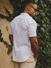 Tailored Athlete White Muscle Fit Stretch Linen Blend Short Sleeve Button Through Shirt - Image 3 of 6