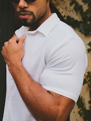 Tailored Athlete White Muscle Fit Stretch Linen Blend Short Sleeve Button Through Shirt - Image 6 of 6