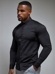 Tailored Athlete Black Muscle Fit Signature Shirt - Image 1 of 7