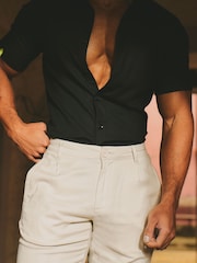 Tailored Athlete Natural Muscle Fit Stretch Linen Blend Single Pleated Trousers - Image 6 of 7