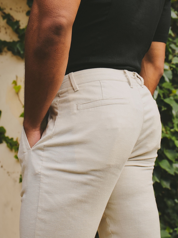 Tailored Athlete Natural Muscle Fit Stretch Linen Blend Single Pleated Trousers - Image 7 of 7