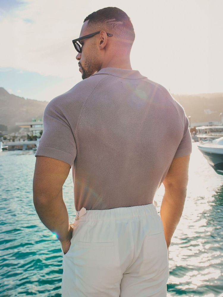 Tailored Athlete Muscle Fit Open Collar Knitted Polo Shirt - Image 2 of 7