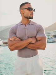 Tailored Athlete Muscle Fit Open Collar Knitted Polo Shirt - Image 3 of 7