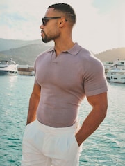 Tailored Athlete Muscle Fit Open Collar Knitted Polo Shirt - Image 6 of 7