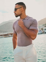 Tailored Athlete Muscle Fit Open Collar Knitted Polo Shirt - Image 7 of 7