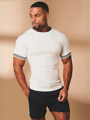 Tailored Athlete White Muscle Fit Tipped Fashion Fit T-Shirt - Image 1 of 7