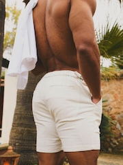 Tailored Athlete Muscle Fit Stretch Linen Blend Pleat Side Adjuster Shorts - Image 6 of 7