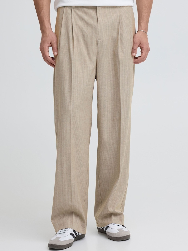 Casual Friday Natural CfGrant Pinstriped Wide Leg Trousers - Image 1 of 8