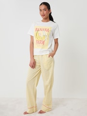 Threadbare Yellow Check Cotton Banana Farm Print Pyjama Set - Image 1 of 4