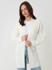 Threadbare Cream Cable Knit Open Cardigan - Image 1 of 4
