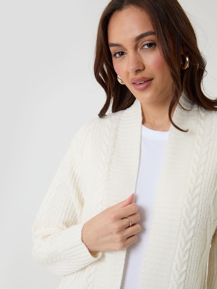 Threadbare Cream Cable Knit Open Cardigan - Image 4 of 4 Threadbare Cream Cable Knit Open Cardigan - Image 4 of 4