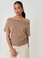 Beige - Threadbare Short Sleeve Slash Neck Jumper - Bild 1 von 4