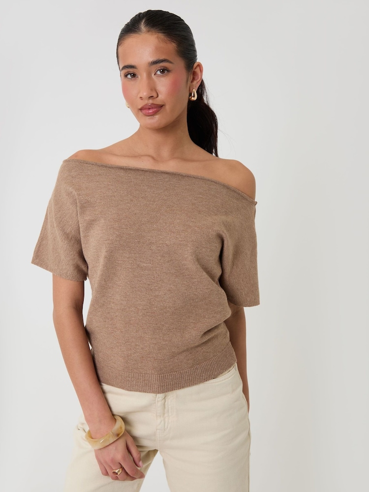 Beige - Threadbare Short Sleeve Slash Neck Jumper - Bild 1 von 4